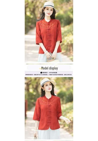 Summer New Stylish Seven-Sleeve Chinese Style Shirt for Middle-Aged Women