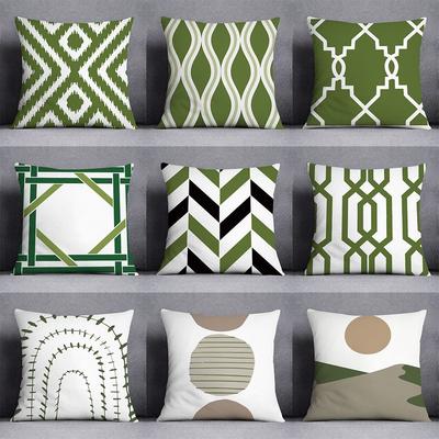 Green Plants Geometric Pattern Pillowcase Sofa Cushion Living Room Bedroom Pillow Cover Home Fabric Decoration