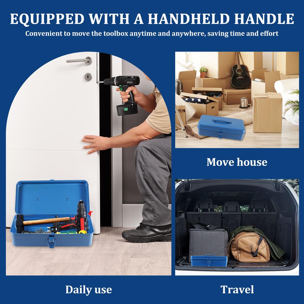 Iron Tool Box Portable Tool Chest with Metal Latch Closure and Handle Multi-purpose Metal Tools Boxes for Household Workshop Car