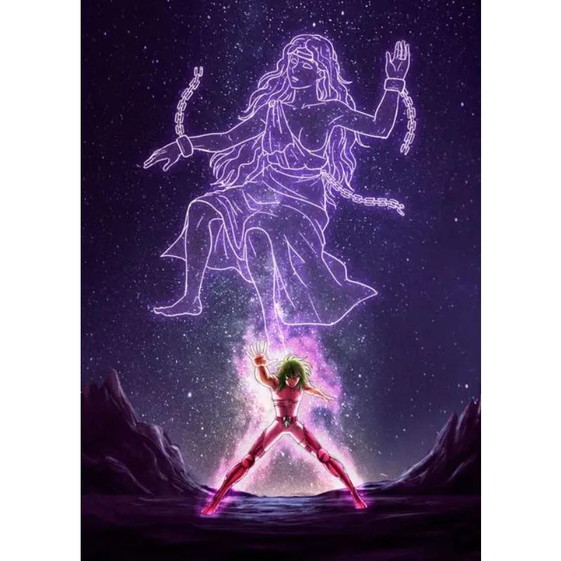 

Anime Saint Seiya Poster Dragon Power Andromeda Power Pegasus Neon Wall Art Home Decoration Canvas Painting Room Decor Posters 21X30CMNo Framed