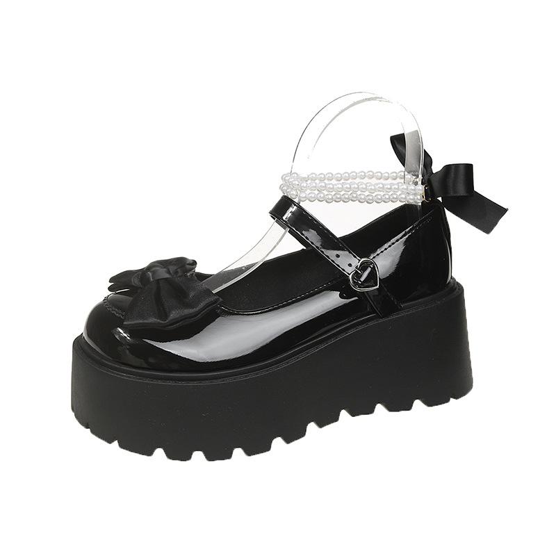 

Модные туфли Мэри Джейн из кожи на толстой подошве Женские 2025 Осень Новый дизайн Панк Лолита Обувь Женская Модные Универсальные Лоферы Повседневные Черные 40 чёрный