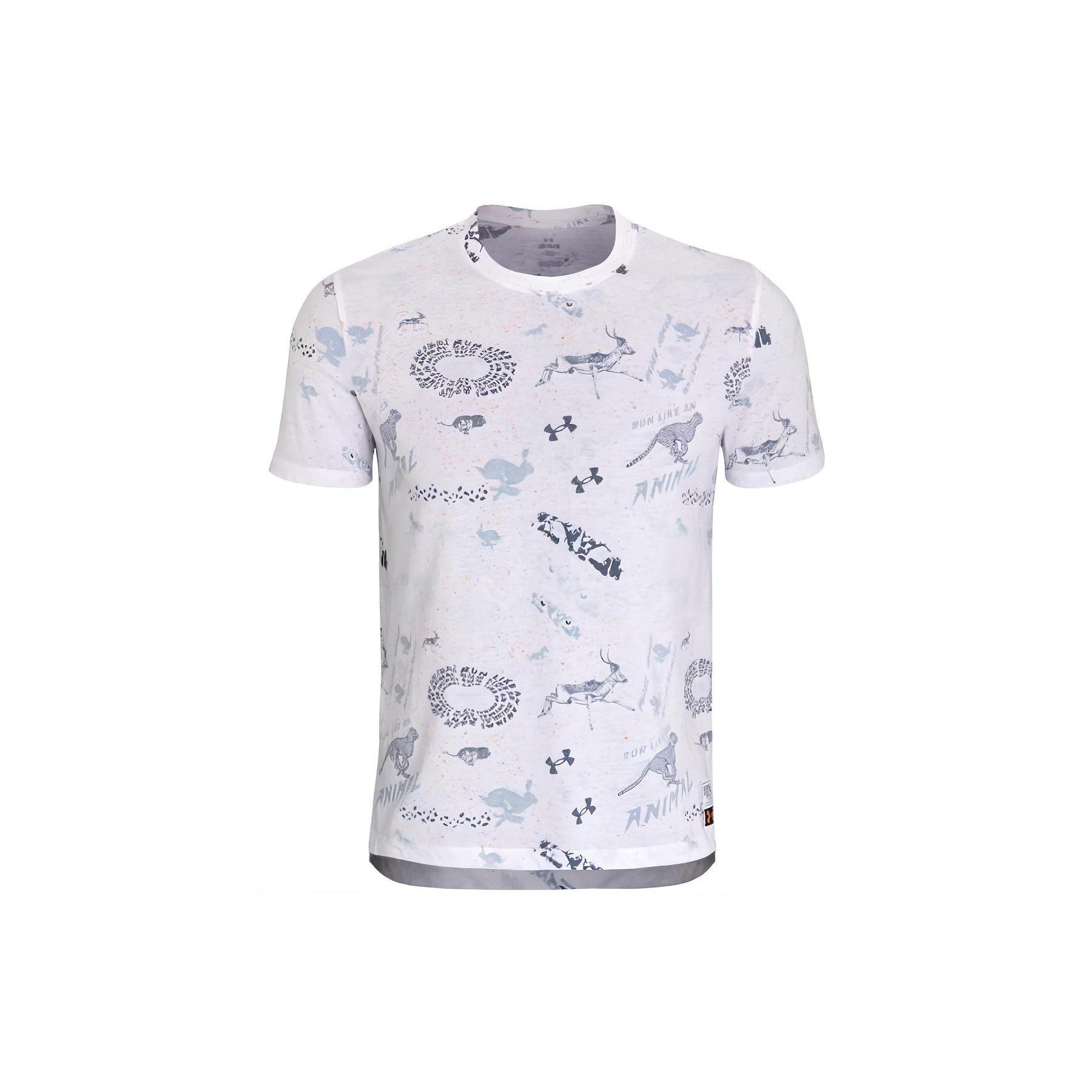 Under Armour RUN LAA T Shirts Men s White Crew Neck Moderate Straight Fit 1379301-100 3XL