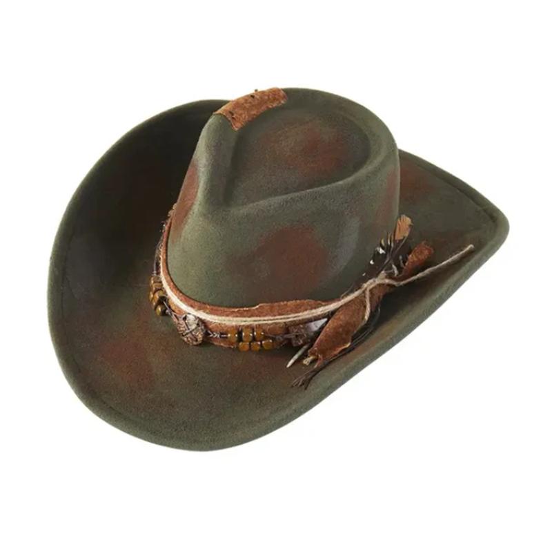 Antique Paint Wide Brim Cowboy Fedora Hat Suede Hat For Women Men Riding Hat Autumn Panama Cowgirl Hat Sombrero Vaquero