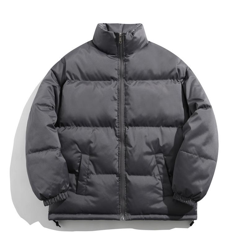 Mens Loose Thick Solid Waterproof Stand Collar Winter Cotton Puffer Jacket
