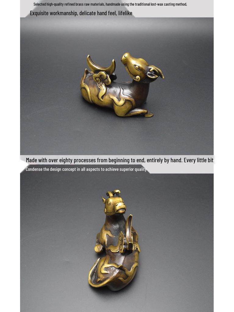 Brass Rhinoceros Moon Gazing Pen Holder - Artistic Home Office Decor Gift