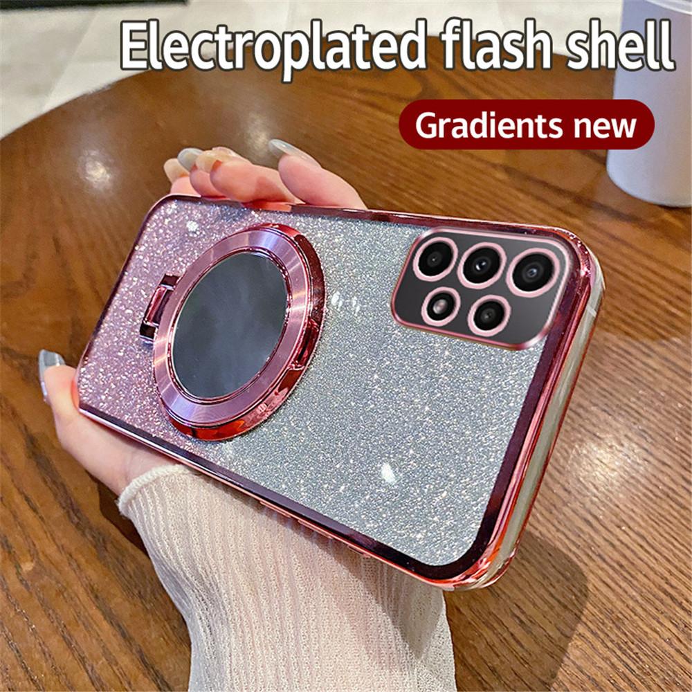 Carcasă de telefon cu suport inelară oglindă placată cu sclipici de lux pentru Samsung A52 A32 A22 A12 A72 A71 A51 A21S A50 A70 Capac cu suport magnetic
