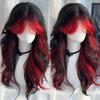 Parrucca Stratificata Nera Ombré Rossa con Riga Centrale Halloween Lolita Cosplay Parrucche per Donne