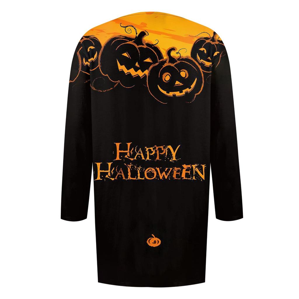 Moda damska Casual Halloweenowy nadruk średniej długości kardiganowy płaszcz