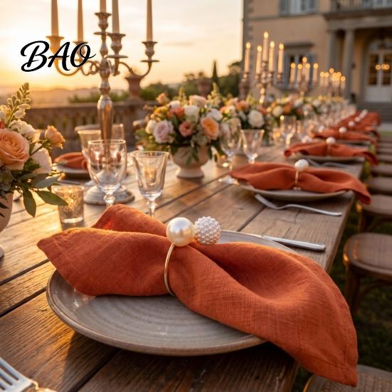 Exquisite Table Decor for Home 3Pcs Faux Pearl Napkin Rings, Reusable Metal Holders, Elegant Decorative Rings Restaurants Weddings Banquets
