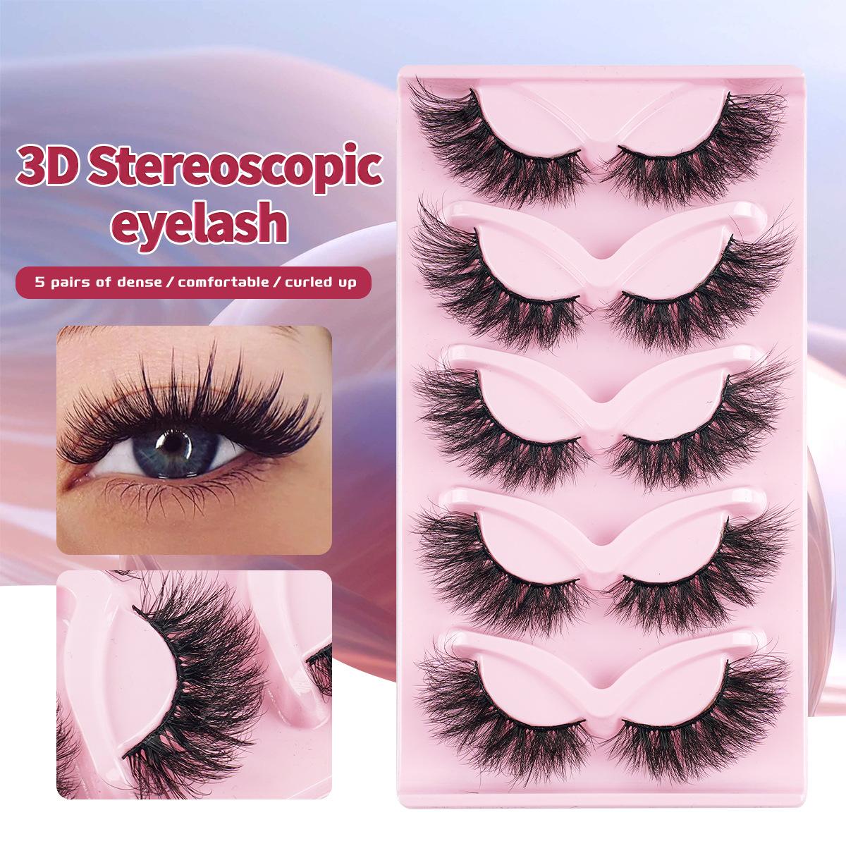 

5 пар драматичных пушистых накладных ресниц - 17 мм 3D многослойные ресницы «кошачий глаз» на густой черной ленте Thick and Messy S30（Eur