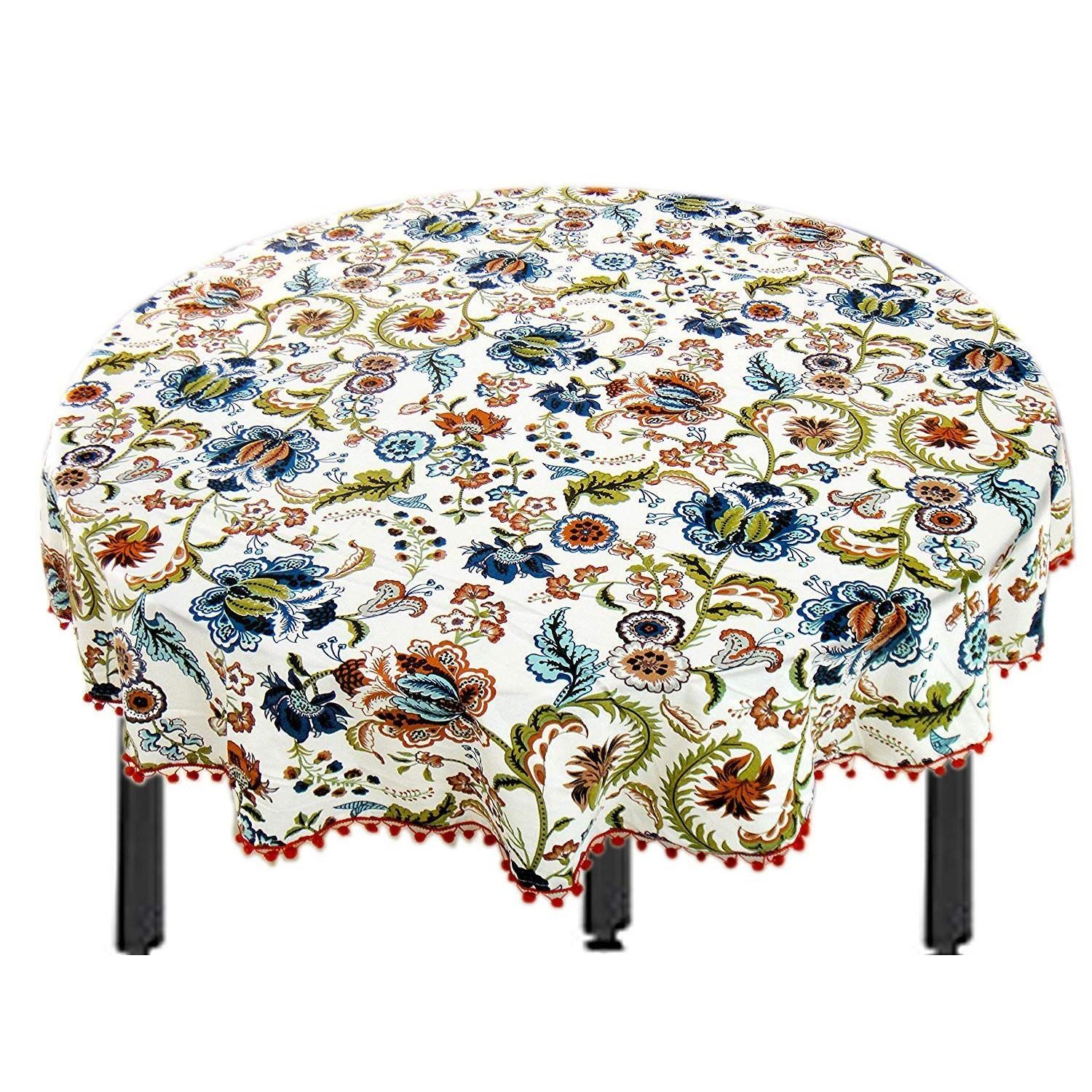 

@ Cotton Floral Print Tea/Coffee Table Cover With Lace Border Multicolor Zr-2809-60%Off
