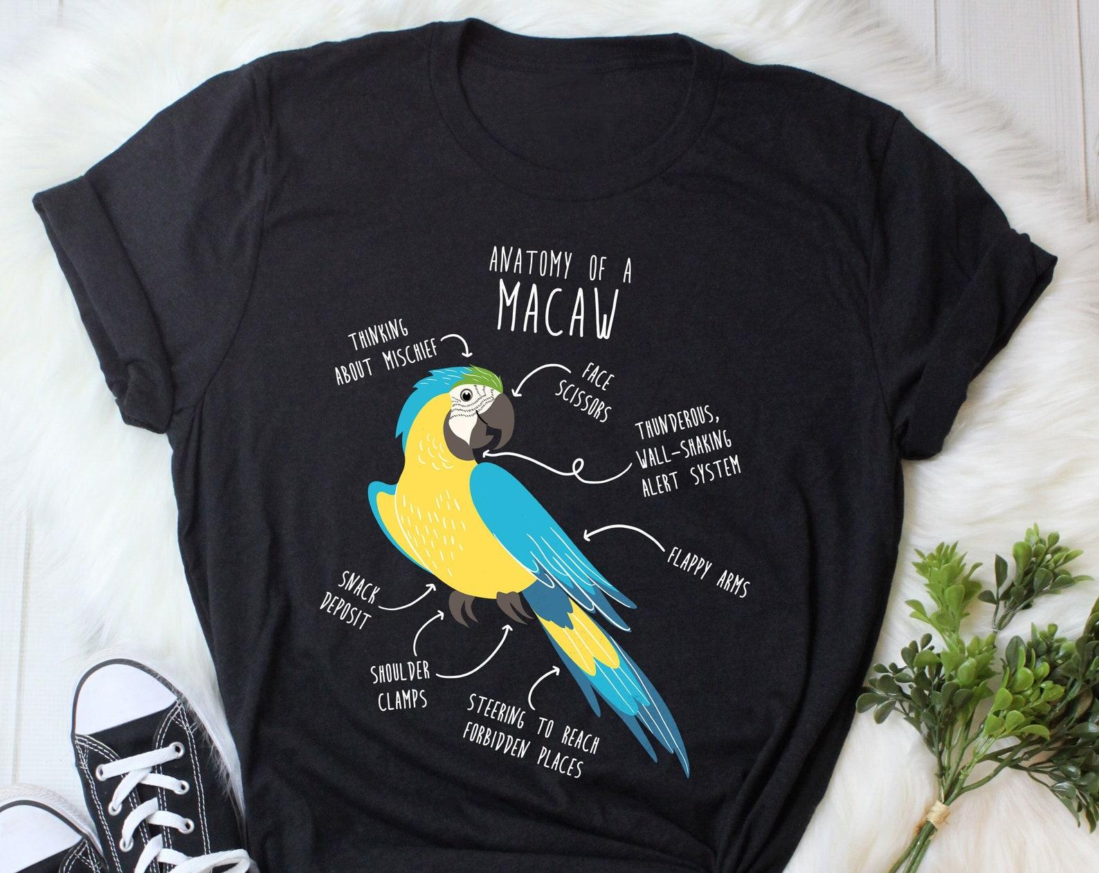 Blue and Gold Macaw Shirt, , , Funny Parrot Lover Gift, Cute Pet Bird T-shirt, Macaw Mom Tee, Macaw Dad Top Anatomy 120