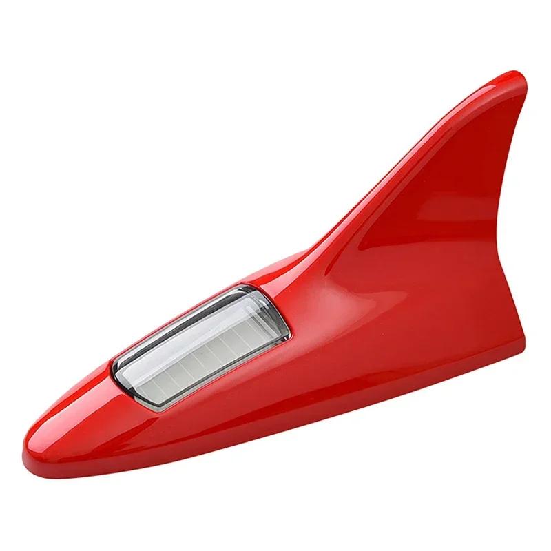 Universal Solar LED Light Car Shark Fin Antenna Roof Tail Modified Light Belt Antenna Driving Safety Warning Light Car Supplies High Quality