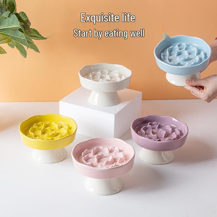 High-Leg Ceramic Slow Feeder Bowl - Anti-Choke, Neck Protection, Stable Design for Cats & Dogs