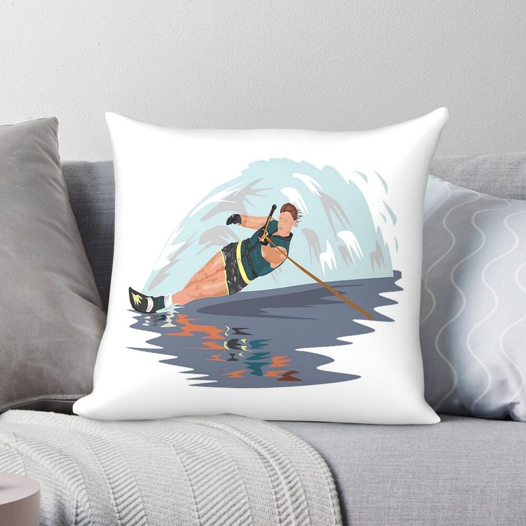 Water Skiing Sports Square Pillowcase Polyester Linen Velvet Printed Zip Decorative Pillow Case Home Cushion Cover