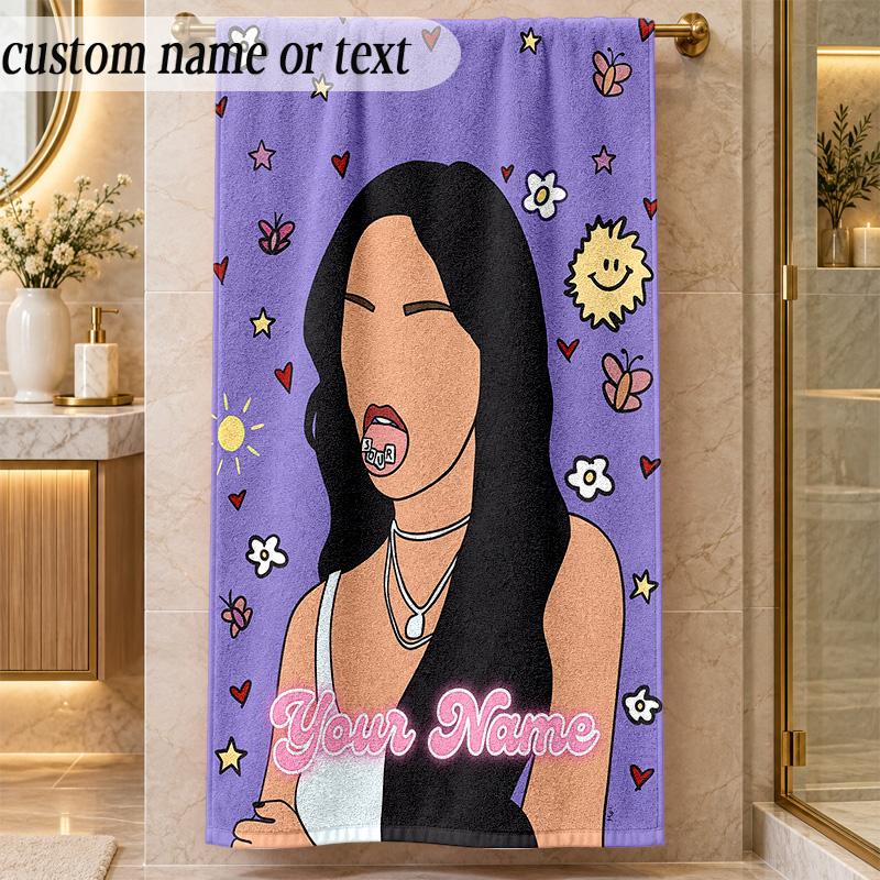 Beach TowelOlivia Rodrigo Custom Name Text Personalized Soft Towel for Beach Pool Indoor Home Decor Gift