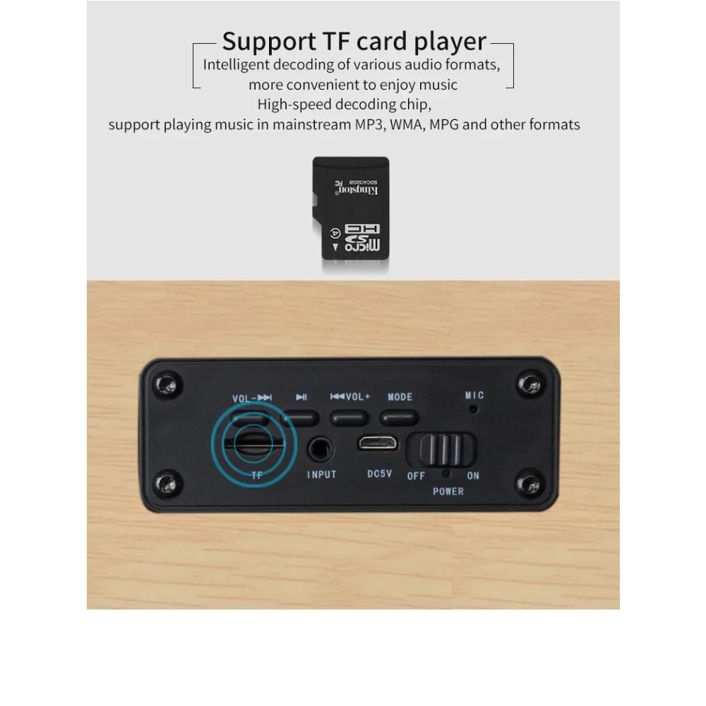 Wooden Soundbar Bluetooth Speaker Music Acoustic System 40W HIFI Stereo Music Surround LED Display Outdoor Speaker With FM Radio