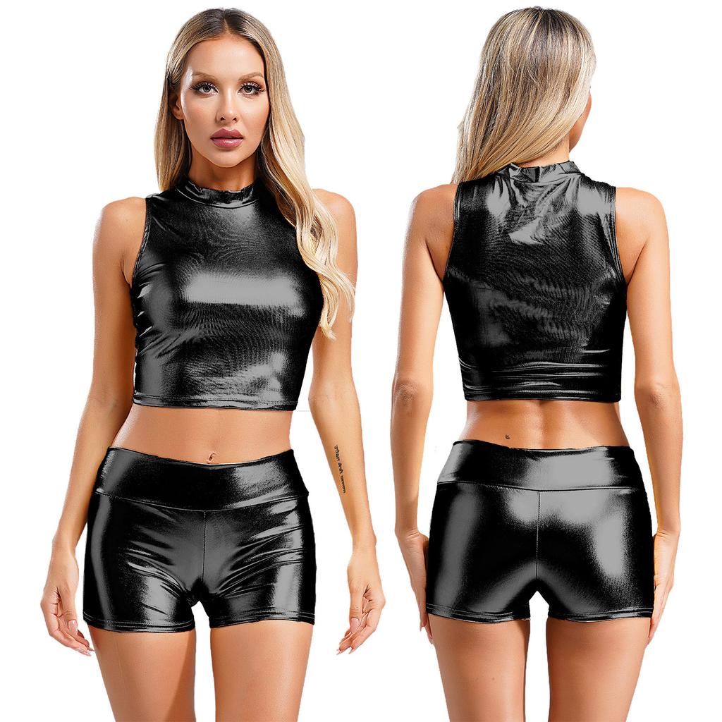 Costume de pole dance pour femme, haut court avec short brillant pour carnaval, fête, festival de musique, raves