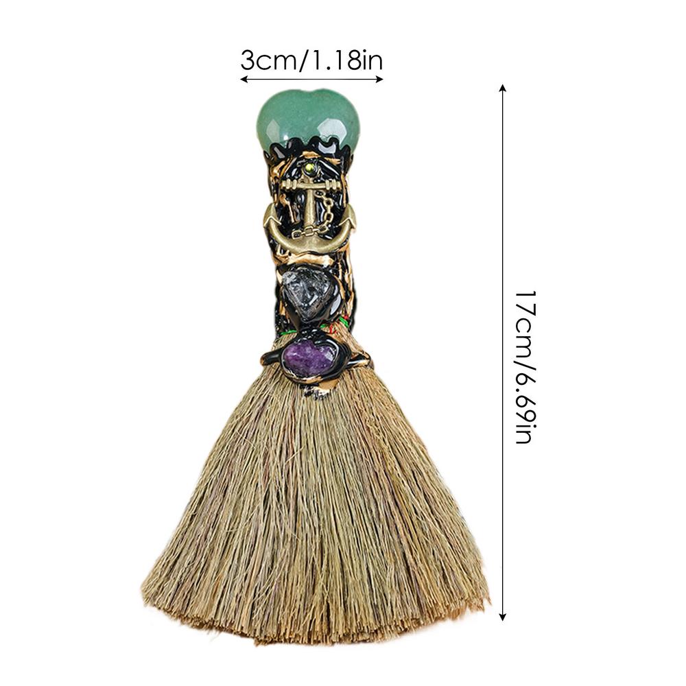 Crystal Witch Ornament Witch Broom Heart Shaped Crystal Altar Broom Ornaments Witch Broom Gem Crafts For Home Decoration