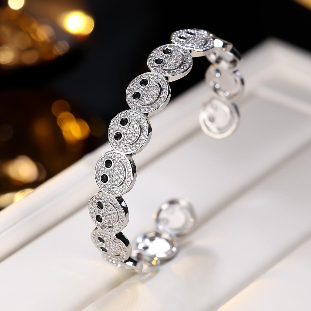 Women Smile Face Bracelet Ring Set Fashion Minimalist Zircon Jewelry Perfect For Party Gathering Wear