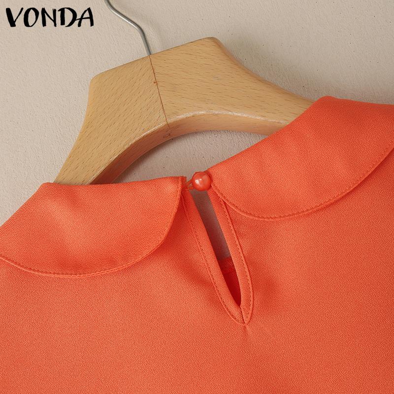 VONDA Women Lapel Neck Blouse Short Sleeve Ruffled Casual Summer Tops
