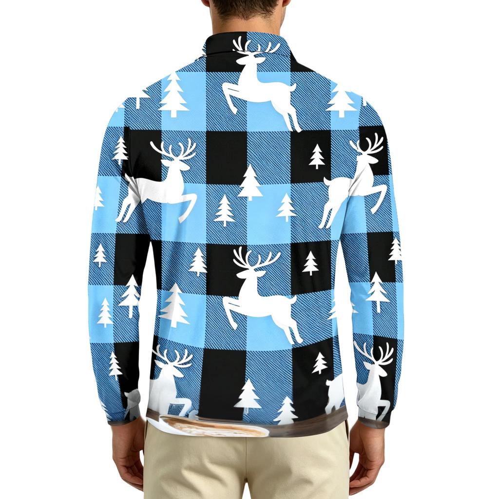 Men's Casual Long Sleeve Round Neck T-Shirt with Christmas Print for Holiday Party