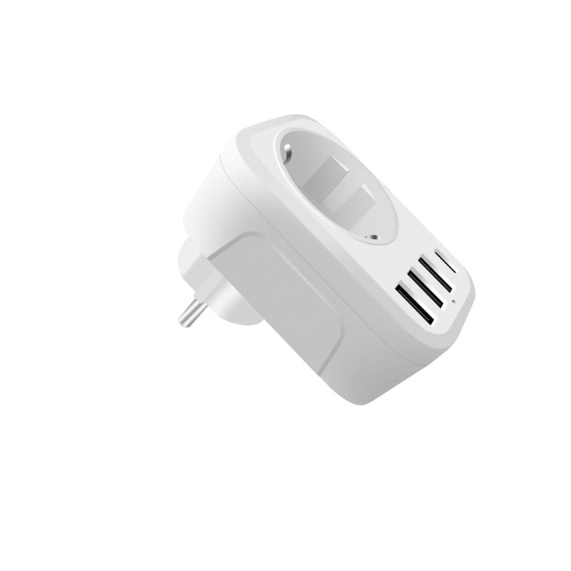 EU Plug Socket Germany Outlet 5-in-1 Plug 3680W High Power Socket with 3 USB QC 3.0 Fast Charge 1 Type-C Port 16A Power Adapter