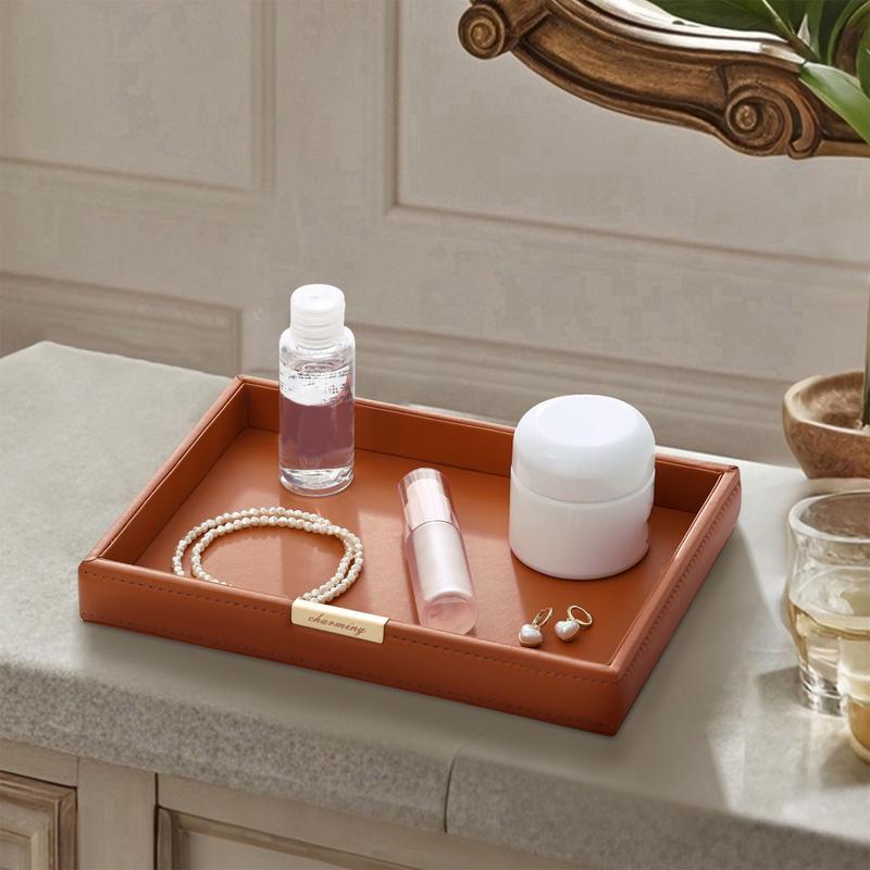 Leather Tray Desk Tray Multifunctional Bedside Organizers Table Jewelry Watch Holder for Changes Key Phone Glasses Home Decor
