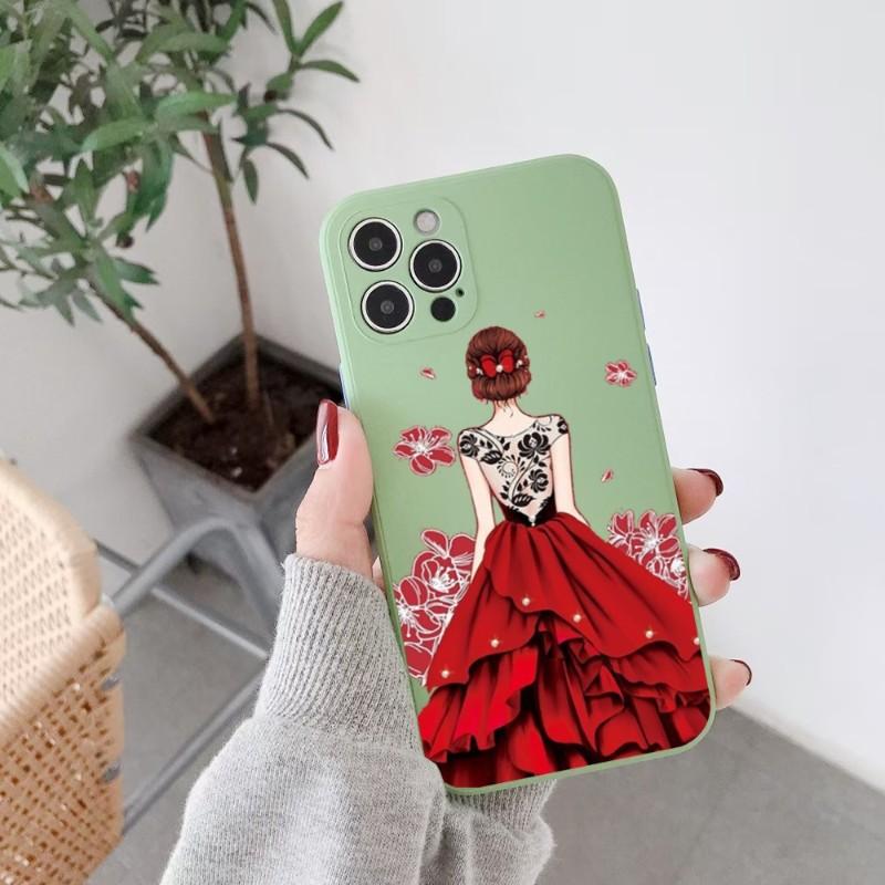 Girl In Red Dress Phone Case For IPhone 14 11 12 13 Pro Max X XR XSMax 6 6S 7 8 Plus SE 2022 Soft Square Color Phone Cover