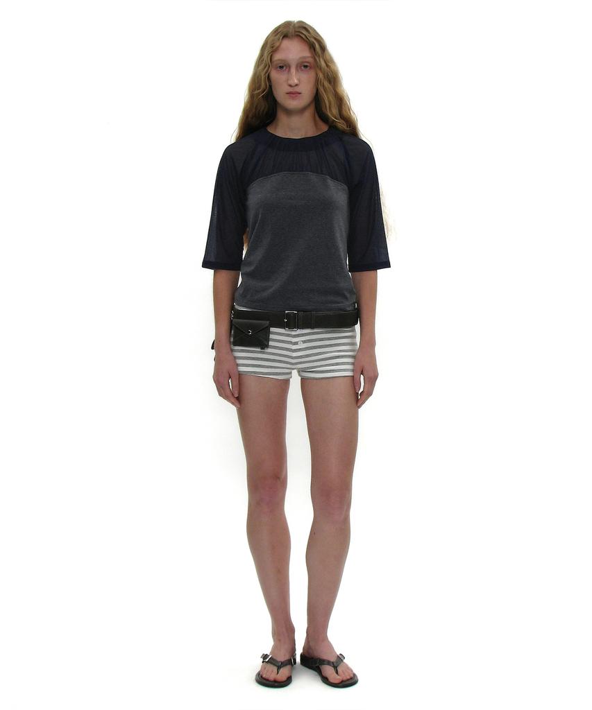 PARTIMENTO WOMEN Shirred Bustier Combination Top_Charcoal Melange