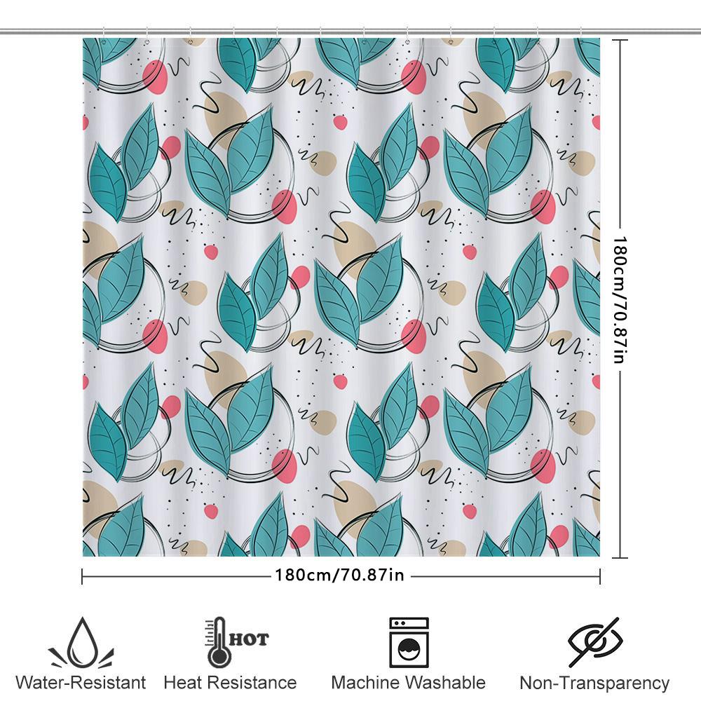 Artistic Leaf Shower Curtain Setblue Green Red White Bathroom Decor Modern Retro Style Waterproof Shower Panels For Home Decorat