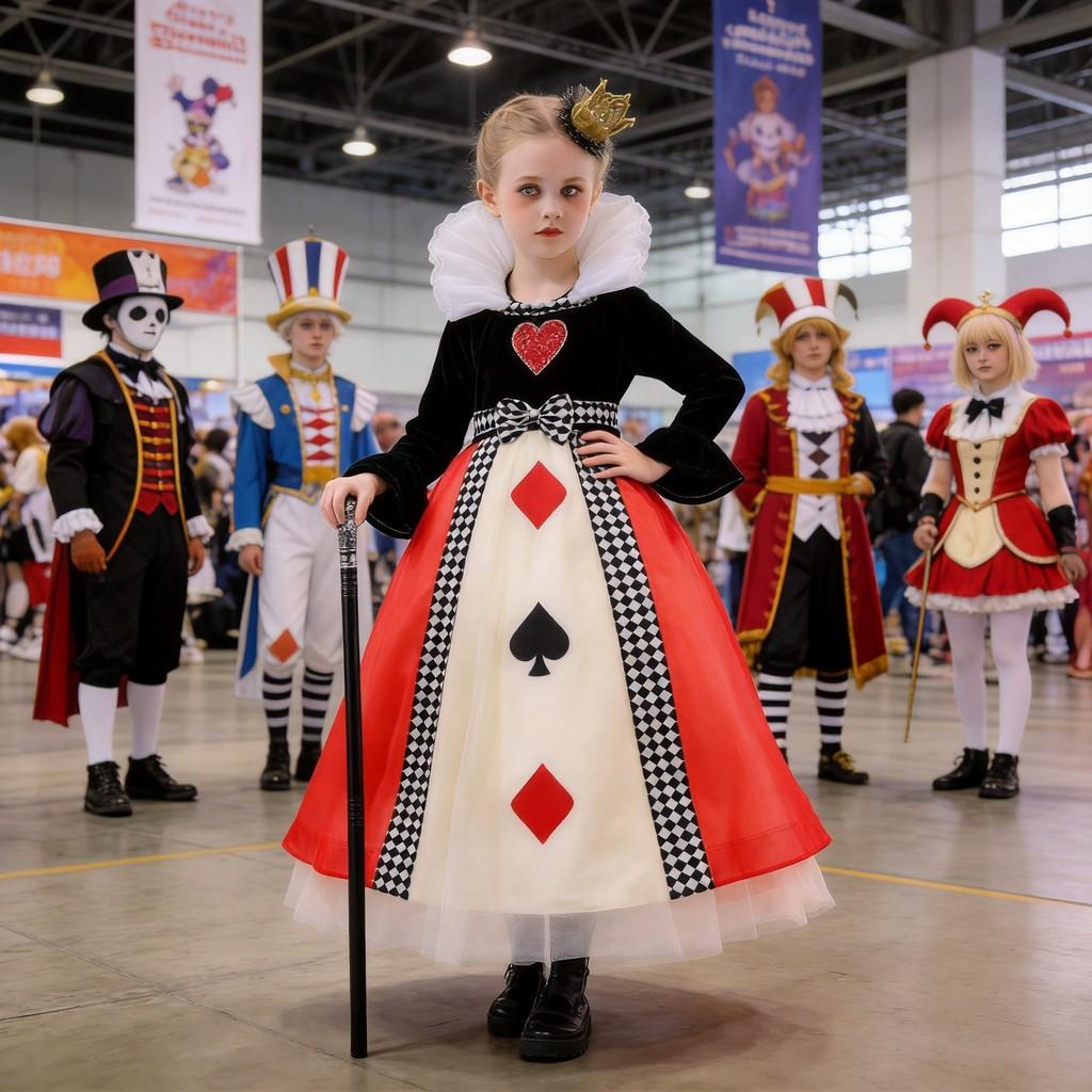 Alice In Wonderland Heart Queen Cosplay Dress With Hat For Female Role Play Enthusiasts