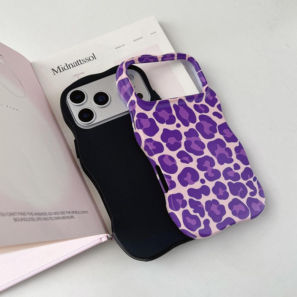 2 IN 1 Leopard Print Wave Edge Shockproof Protective Phone Case for For Iphone 13 14 1 16 16promax 17 17pro 17promax Cover