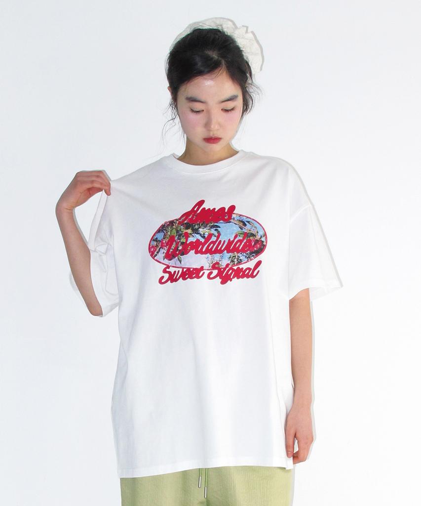 AMES-WORLDWIDE Palm Tree Oval Tee White