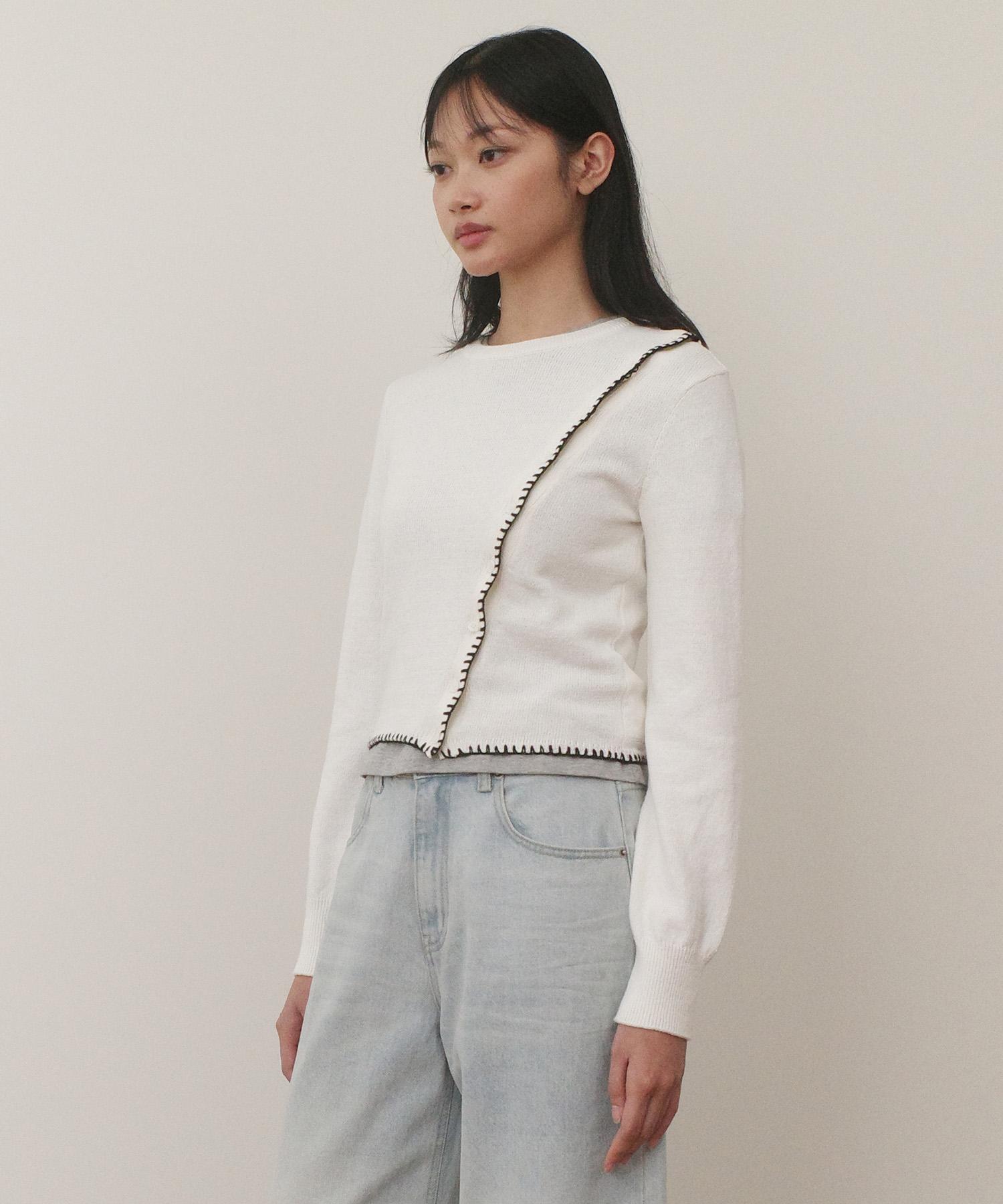 Enor Diagonal Button Knit - White S