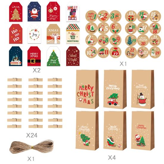 24Pcs/Set Christmas Gift Bag Santa Claus Snowman Deer Pattern Paper Treat Boxes Candy Packaging Festive Goodie Bags Decoration