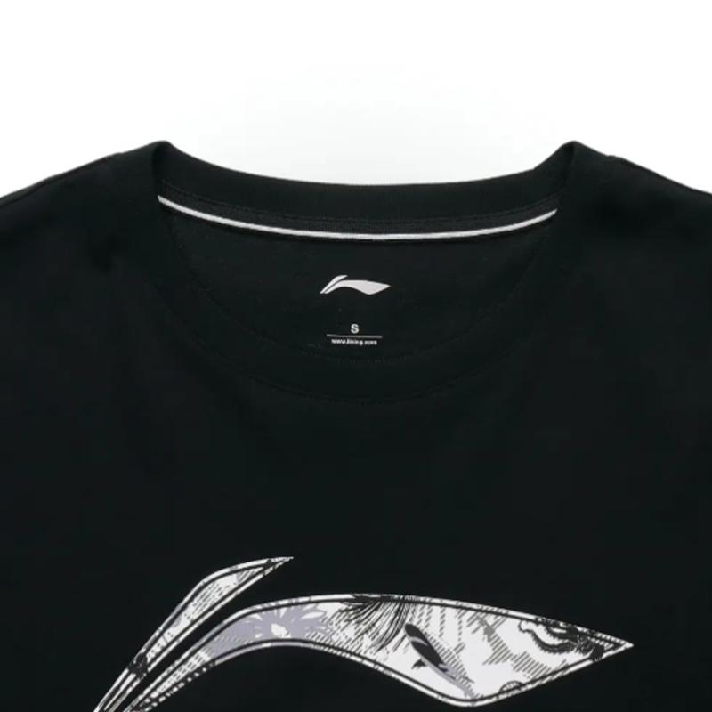 Li-Ning Letter Logo Printed Round Neck Short Sleeve Comfortable Mid Waist Five Point Shorts Casual Sports Suit Unisex Suit Black AHSVD53-1+YAPV001-1