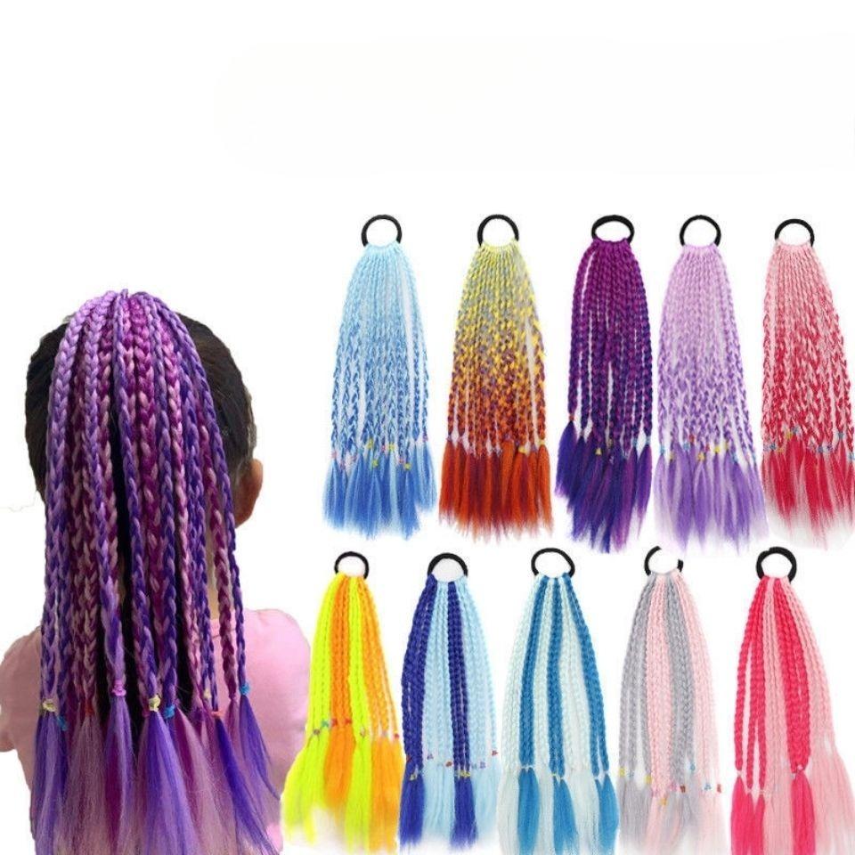 Children's Wig Dreadlocks Hair Accessories Bow Tie Style Colorful Braided Hair Ties Girls' Short Stage Cute Ombre Ponytail