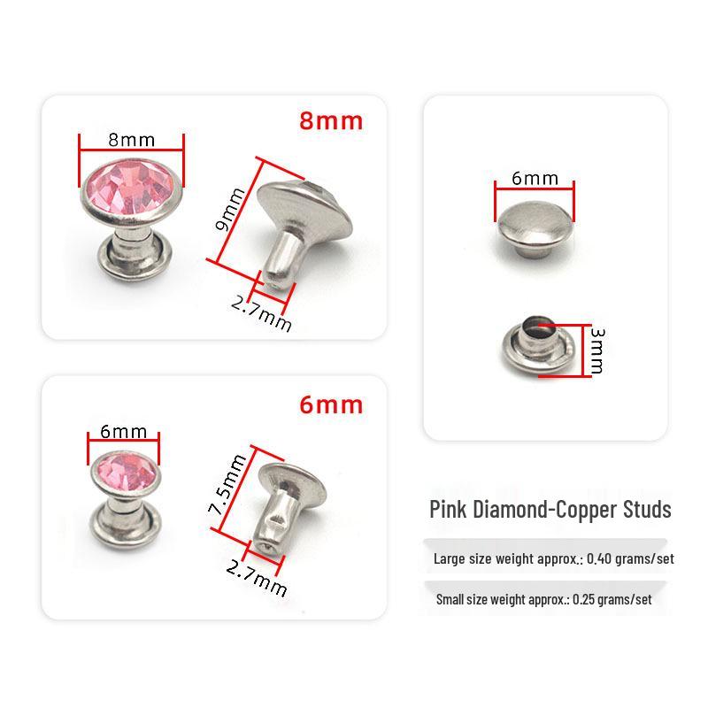 6-8mm Colored Silver Edge Tube Studs, Glass Inlaid Rivets for Clothing Decoration.