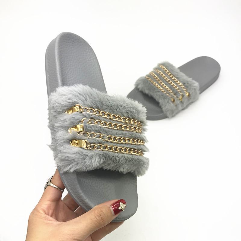 Summer Sandals Flat Casual Slippers Cross Chain Sandals Female Wool Platform Flip Flops Slippers Sandals