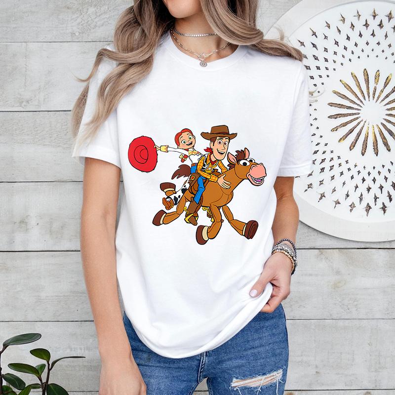 

Disney Toy Story Woody and Jessie Printed Women s Summer Fashion T-Shirt Pure Cotton Short Sleeve Casual Top Cartoon Clothing S