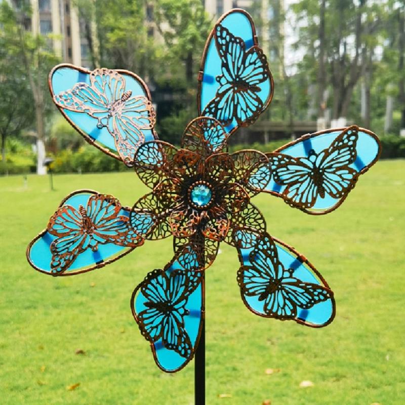 Metal Wind Spinner Stake Sculpture Ornaments For Outdoor Garden Yard Decoration Birthday Gift Easy Ground Installation