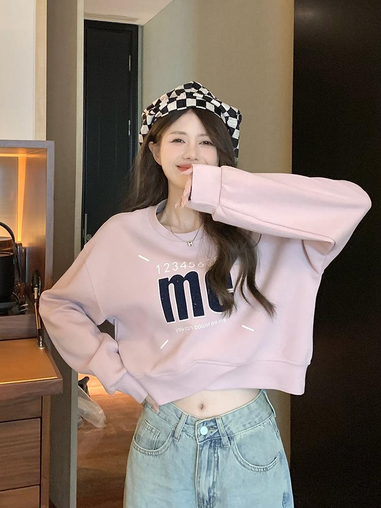 Large American Print Round Neck Pullover Sweater - Versatile Cross Long Sleeve