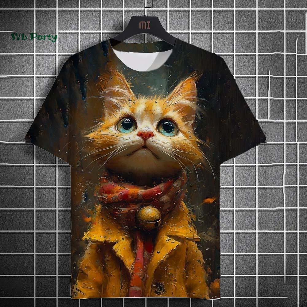 Cat Print Men's T-Shirt Summer Tops Casual Short-Sleeved Tee Men's Funny T-Shirts Oversized Men's Clothes Animal Graphic T-Shirt