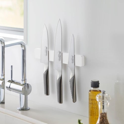 Yamazaki Jitsugyo Magnet & Wall Knife Holder W25 White Approx. W25XD1.7XH4cm Tower Silicone Surface Knife Storage 5199