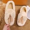 In Autumn and Winter, Women's New Bow-tie Fluffy Shoes with One Foot On Flat-soled Doudou Shoes Wear Thickened and Velvet Warm Cotton Shoes