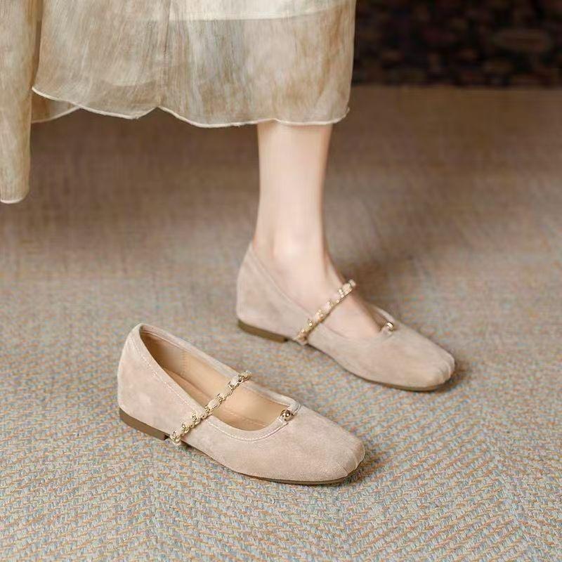 

внутреннее увеличение высоты нежные и тонкие туфельки феи для вечера осень новые с открытым верхом замшевые туфли Мэри Джейн женские 40 абрикосовый