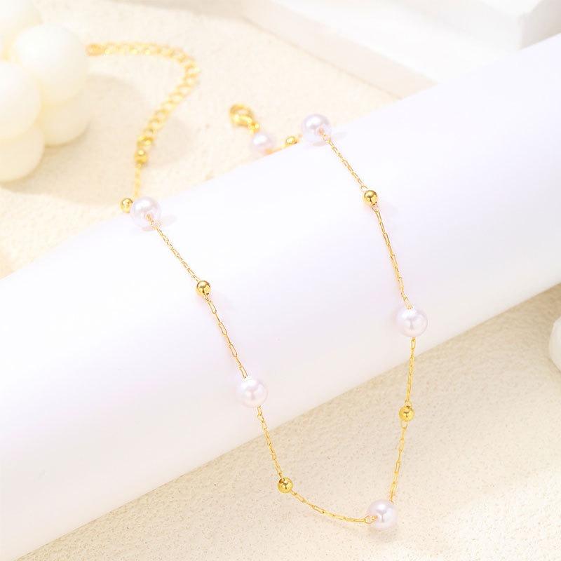 Imitation Pearl Necklace for Women Simple Fashionable Light Luxury and Cold Style Metal Ball Clavicle Chain Jewelry