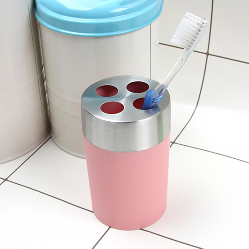 Simple Stainless Steel Toothbrush Holder Stand 4-hole Pink 051C