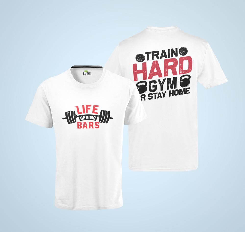 

Bio Herren T-Shirt Train Hard GYM or Stay Home Life Bars GYM Bodybuilding L